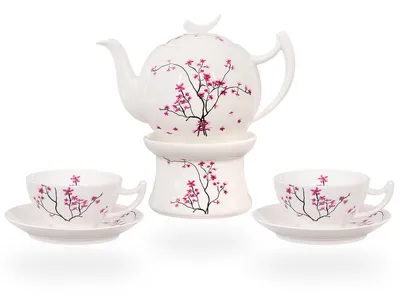 Obrázok produktu pre Čajový servis tea4chill z jemného kostného porcelánu. Čajník s objemom 1 l, 2 čajové šálky s objemom 150 ml, 2 tanieriky a podšálka. Cherry Blossom