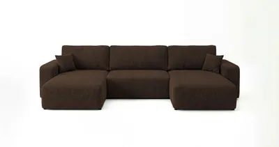 Image de Canapé d’angle BERLIN U marron velours côtelé Poso 6 - fonction couchage, coffre de rangement pour la literie