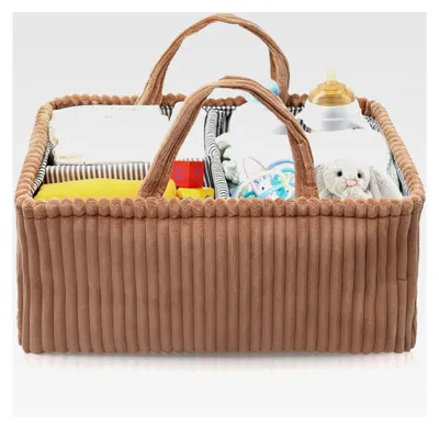 Produktbild von Wickeltisch Organizer, Baby Windel Caddy Korb, Wickeltasche Organizer mit Fächern und Griffen, Cord Wickelkorb für Babyparty Geschenke (Dunkelbraun)