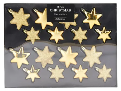 Produktbild von 16tlg Weihnachtskugel Christbaumkugeln Baumkugel Set Sterne Gold