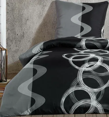 Produktbild von Bettwäsche 200x200 + 80x80 cm 100% Baumwolle Renforce schwarz weiß grau Kreise, 3-teilig