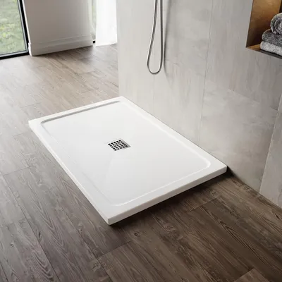 Immagine prodotto di SONNI Piatto doccia SMC quadrato con set di scarico, 100x80 cm, antiscivolo per uno scarico rapido