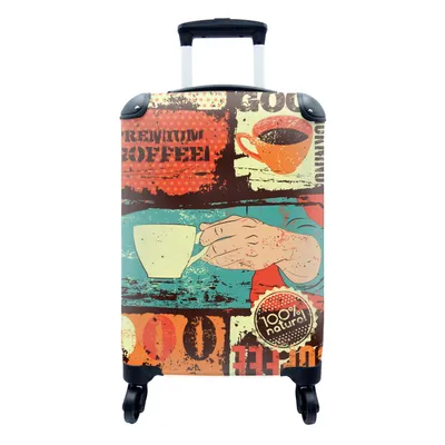 Produktbild von MuchoWow® Koffer Handgepäck Trolley Rollkoffer Kleine Reisekoffer mit 4 Rollen - Kaffee - Collage - Vintage - Cabin Size < 55x40x23 cm & 55x40x20 cm - Fotokoffer - Kabinenkoffer - Boardgepäck - Reise-Box - Reisekoffer - Reisegepäck - Koffer mit Bild - Trolley für Kinder