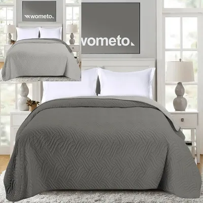 Produktbild von Bettdecke Steppdecke Tagesdecke - Wendbar - 220 x 240 cm - Grau und Hellgrau - Für jedes Bettzeug