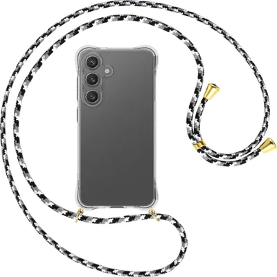 Produktbild von Handykette Backcover-Schutzhülle mit Band (Metall goldfarben) für Samsung S25 - schwarz/grau/weiß