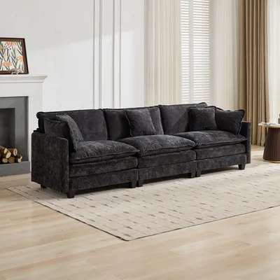 Zdjęcie produktu dla Sofa Cloud 3-osobowa, modułowa sofa z tkaniny szenilowej, do salonu, czarna