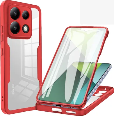 Immagine prodotto di Custodia protettiva per Xiaomi Redmi Note 13 5G, protezione dello schermo incorporata a 360 gradi protezione completa del telefono cellulare caso rosso