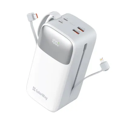 Obrázok produktu pre COLORWAY powerbank/ 50 000mAh/ 1x USB QC3.0/ USB-C/ Lightning/ 22,5W/ biela