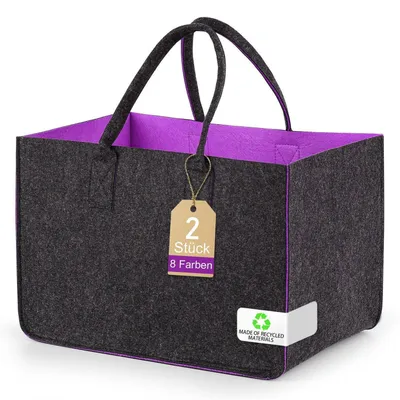 Produktbild von Einkaufskorb Filz 30L 40x27x27 cm Dunkelgrau-Lila 2 Stück