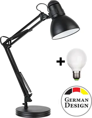 Produktbild von Retro Arbeitsplatzlampe Leselampe Schreibtischlampe Arbeitsplatz-leuchte Schreibtisch-Leuchte mit Gelenk-Arm aus Metall inkl. LED Glühbirne