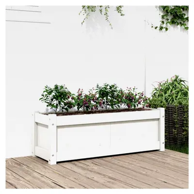 Produktbild von Pflanzkübel Weiß 90x31x31 cm aus massivem Kiefernholz, Hochbeet, Pflanzbeet, Blumenkasten, Blumentopf für Balkon, Garten, Terrasse