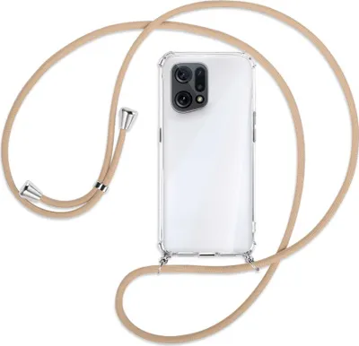 Produktbild von Handykette Backcover-Schutzhülle mit Band (Metall silberfarben) für Oppo Find X5 - beige