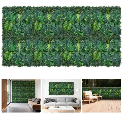 Produktbild von Künstliche grüne Wandpaneele - 8er Set Heckenmatten 50x50 cm - Monstera & Pilea Laub - Sichtschutz für Balkon & Zaun - Hochzeits Hintergrund - Grün