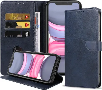Produktbild von Passend für iPhone 11 Handytasche Kunstleder mit magnetischer Lippe und Kartenhalter Buchhülle mit Klappe - Blau - Smartphonica