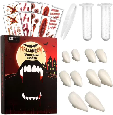 Productafbeelding van Halloween vampiertanden voor volwassenen - 5 paar vampiergebit met lijm