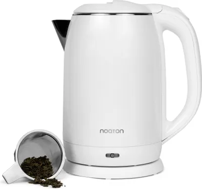 Produktbild von Noaton K1W Basic, Elektrische Wasserkocher, Kapazität 2L, Doppelwand-Design, Edelstahl, 1500 W, Leise, 360°-Sockel, BPA frei, Weiß
