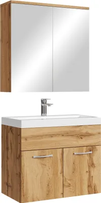 Produktbild von Badplaats Badmöbel Komplettset Montreal 60 x 35 cm Eiche - Badezimmermöbel mit Waschbecken und Spiegelschrank