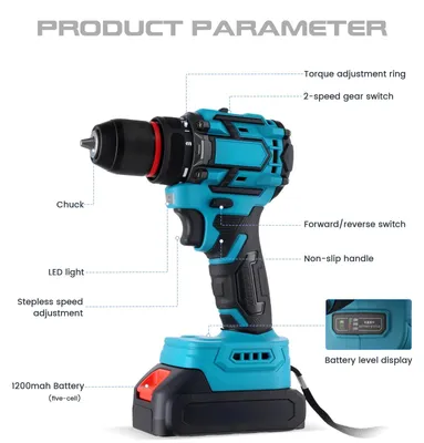 Immagine prodotto di Trapano avvitatore a batteria - W6506EU - Motore brushless - 2 velocità - Portapunta a serraggio rapido da 10 mm - Con 1 batteria