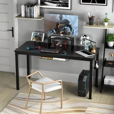 Image de Bureau de jeu - Bureau pour gamers - Bureau informatique - Bureau ergonomique - Bureau noir - Support d'écran ergonomique