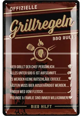 Immagine prodotto di Segnaletica in metallo retrò, "Regole per il barbecue", dimensioni 20x30 cm, ideale per giardino e campeggio