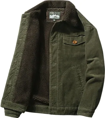 Produktbild von ASKSA Herren Cordjacke Warme Fleecefutter Jacke, Armeegrün, 2XL