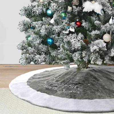 Produktbild von Weihnachtsbaumdecke Christbaumdecke Christbaumständer-Abdeckung - 90 cm - Grau - Mit Schneeflocken-Dekoration - Kunstpelz