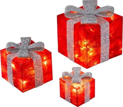 Produktbild von 3 dekorative LED-Geschenkboxen mit Timer - Beleuchtung für eine festliche Weihnachtsdekoration