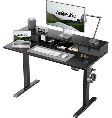 Produktbild von Höhenverstellbarer Schreibtisch mit 2 Schubladen, 100 x 60 cm, Elektrisch, Ergonomischer Steh-Sitz Tisch, Schwarz