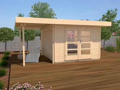 Produktbild von Gartenhaus weka Designhaus 126 A Gr.1 mit Fußboden und seitlicher Überdachung 500 x 315 cm natur
