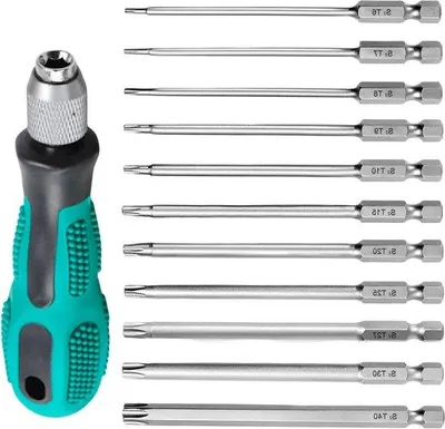 Produktbild von Torx-Schraubendreher-Set 12-teilig mit Torx-Bits 100mm lang T6-T40 für T-Profile