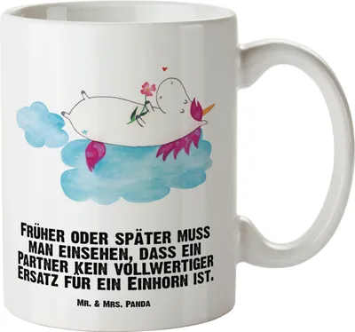 Produktbild von Mr. & Mrs. Panda Große Teetasse Einhorn Verliebt - Weiß - Geschenk, Einhörner, weisse tasse, Pott, Liebe, Keramiktasse, Liebesbeweis, Freundin, Riesentasse, Deko