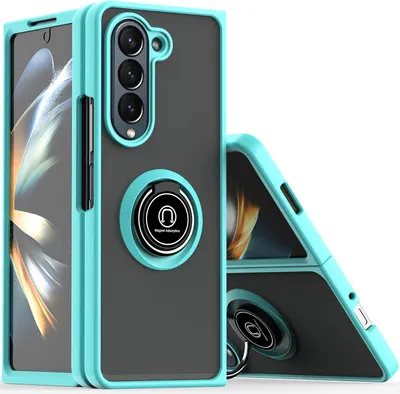 Image de Étui pour Samsung Galaxy Z Fold 6 étui en TPU translucide mat avec porte-anneau et support Bleu