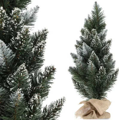 Image de Sapin de Noël artificiel - Modèle de table Pin 50 cm - Effet neige - Sac en jute - Sans éclairage
