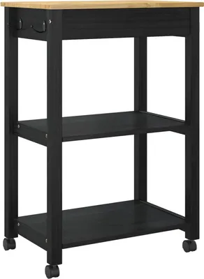 Image de Chariot de cuisine vidaXL MONZA Noir 60 x 40 x 88,5 cm en bois massif de pin