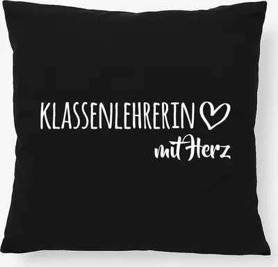 Produktbild von Huuraa Kissen Klassenlehrerin mit Herz 40x40cm mit Füllung Black Baumwolle Dekokissen Geschenkidee