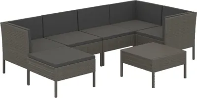 Produktbild von vidaXL 7-tlg. Garten-Lounge-Set mit Auflagen Poly Rattan Grau