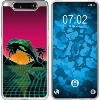 Produktbild von PhoneNatic Case kompatibel mit Samsung Galaxy A80 Silikon-Hülle Retro Wave Delphin M1