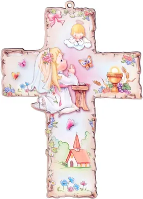 Produktbild von Kinderkreuz 15 cm, Holzkreuz für Kinderzimmer, mit Gebet und Schutzengel