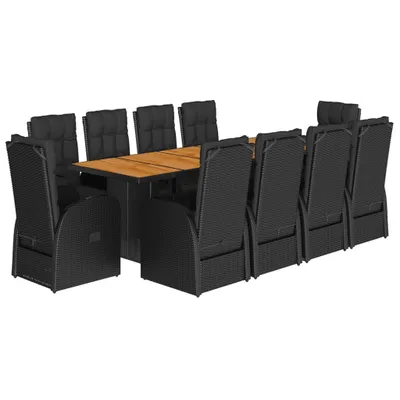 Produktbild von vidaXL 11-tlg. Garten-Essgruppe mit Kissen Schwarz Poly Rattan