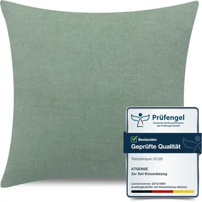 Obrázek produktu pro Povlak na polštář 40x40 cm, 1 kus, 100% prémiová bavlna, zelený, se zipem, certifikováno Oeko-TEX