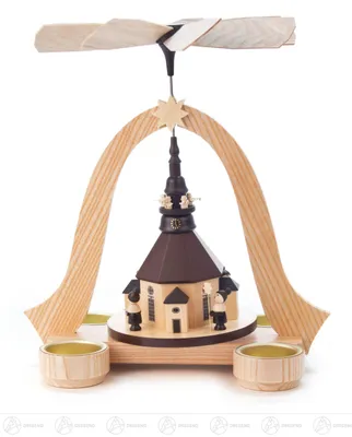 Produktbild von Pyramide mit Seiffener Kirche, Kurrende und Turmbläsern, für Teelichte Breite x Höhe x Tiefe 23 cmx26 cmx20,5 cm NEU
