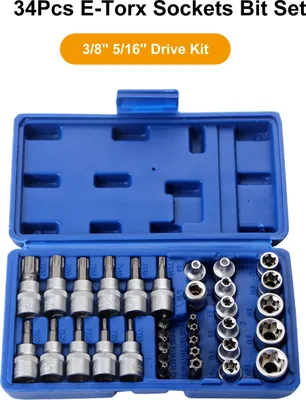 Obrázek produktu pro sada bitů E-Torx 34 ks Sada bitů E-Torx s pohonem 3/8'' 5/16'' s úložným boxem
