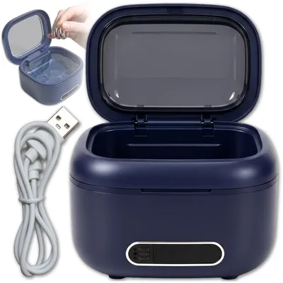 Produktbild von KRUMAD Ultraschallreiniger für Zahnschienen, Ultraschallreinigungsgerät für Retainer, Aligner & Dentalzubehör, 200 ml, Akku, Blau, KI-generiertes Bild