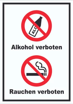 Produktbild von Schild Alkohol Rauchen verboten hochkant A4 Rückseite selbstklebend