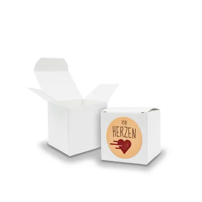 Produktbild von SET von HERZEN (Motiv14) 24x Faltschachtel Würfel 5cm weiß  + Sticker
