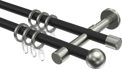 Produktbild von Interdeco Gardinenstange / Vorhangstange Schwarz / Edelstahl-Optik, Typ Sinux Puros (Kugel), 16 mm Ø 2-läufig, 260 cm