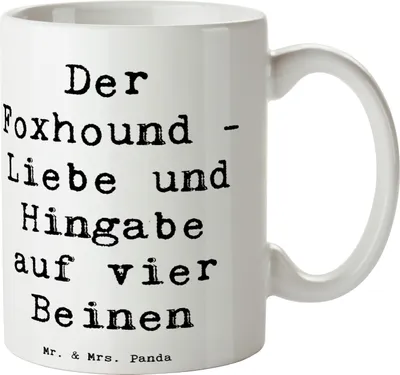 Produktbild von Mr. & Mrs. Panda Tasse Spruch Liebevoller Foxhound - Weiß - Geschenk, Charakter, Liebe, Kaffeebecher, Kaffeetasse, Lebensfreude, Hunderassen Eigenschaften, keramik, Hund