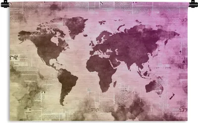 Produktbild von MuchoWow® Wandteppich Wandbehang Weltkarte - Gelb - Lila 60x40 cm Tapisserie Dekoration Wandtuch - Wanddekorationen