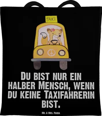 Produktbild von Mr. & Mrs. Panda Jutebeutel Taxifahrerin Herz - Schwarz - Geschenk, Shopping Tasche, Tote Bag, einkaufstasche baumwolle, Laptoptasche