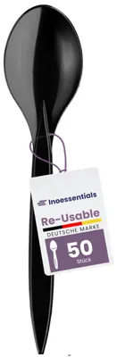 Productafbeelding van Herbruikbare plastic lepels, 50 stuks, zwart, voor feesten